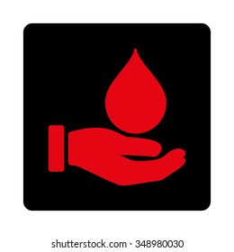 Donate Blood vector icon. Style is flat rounded square button, intensive red and black colors, white background.