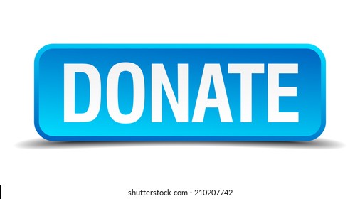 donate blue 3d realistic square isolated button