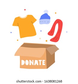 Donate box with clothes. Vector flat illustration on white background.