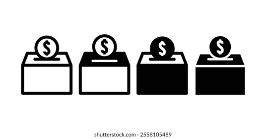 donate box dollar symbol icon vector design simple black white color flat modern illustration collection set isolated