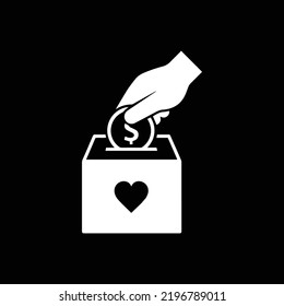 Donate box - heart and money - donation box, charity hand, love and care icon for World charity and donation day signs and symbols