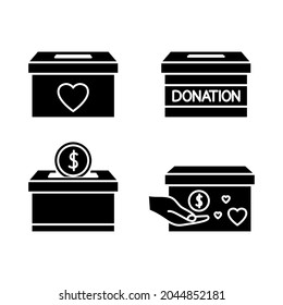 Donate box icon. Donation in the box. Concept of charity and donation. Give and share your love with people. Humanitarian volunteer activity. Glyph. Vector