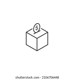 Caja de donaciones, donación de dinero. Plantilla de icono del vector