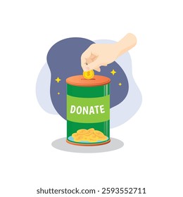 Donate box vector a hand donating a coin in charity box Donation helping hand vector isolated 