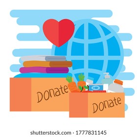 donate boxes and global sphere design of Charity community care and work theme Vector illustration