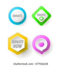 Donate button collection. Set of web buttons for charity, donate. icons donation gift charity, money giving. Modern UI donate buttons isolated on white background.