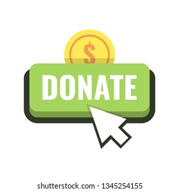 Donate button with cursor. Vector illustration.