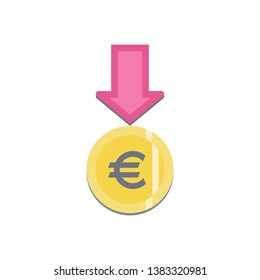 Donate button with euro sign. Help colorful sticker. Gift charity. Isolated support design. Contribute, contribution, give money, giving symbol. Vector illustration