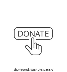 Haga una donación con el cursor del dedo. Concepto voluntario y de donación. Icono de vector de contorno. Signo de línea. Trazo editable