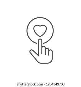Donate button with finger cursor. Voluntary and donation concept. Outline vector icon. Line sign.