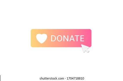 Donate button icon. Colorful gradient button with white heart symbol