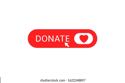 Donate button icon. Red button with red heart symbol