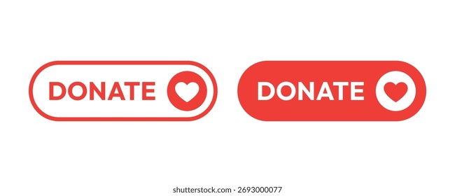 Donate button icon. Donate red button with heart icon. Voluntary and donation concept.