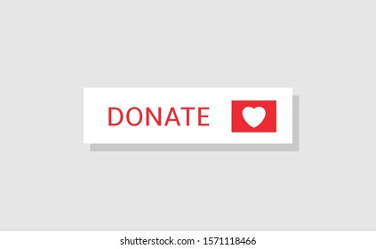 Donate button icon. Red button with white heart for your website, Philanthropy, charity and volunteering symbol Web design element