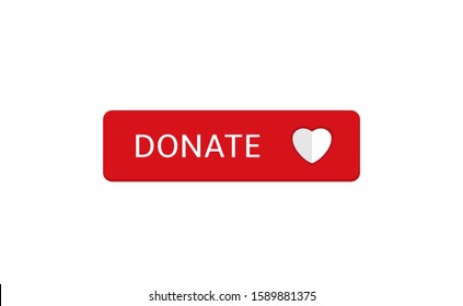 Donate button icon. Red button with white heart for your website, Philanthropy, charity and volunteering symbol Web design element