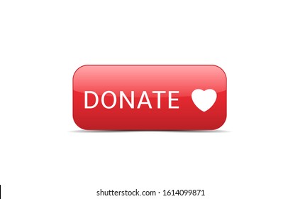 Donate button icon. Red button with white heart symbol