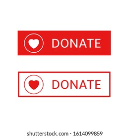 Donate button icons. Red buttons with heart symbol for your website, Philanthropy, charity and volunteering symbol Web design element