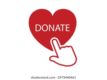 Donate button. Red heart symbol. Donation by online payments. Vector icon.