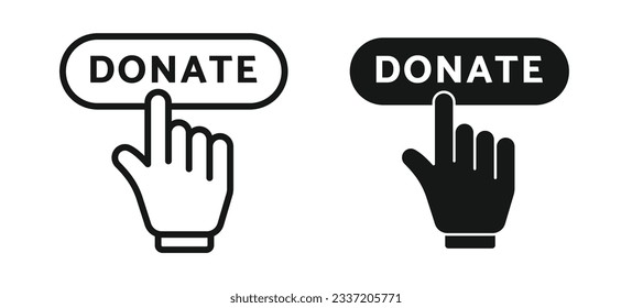 Donate button vector icon set. click here to give help button with hand for apps and website ui design.