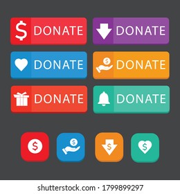 Donate button vector set in a 3D. Web elements give to charity isolated from the background. Buttons support or help with money for a site or app.