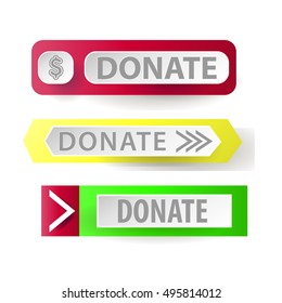 Donate button. Web button for charity. icons donation gift charity, money giving. Modern UI button isolated on white background.