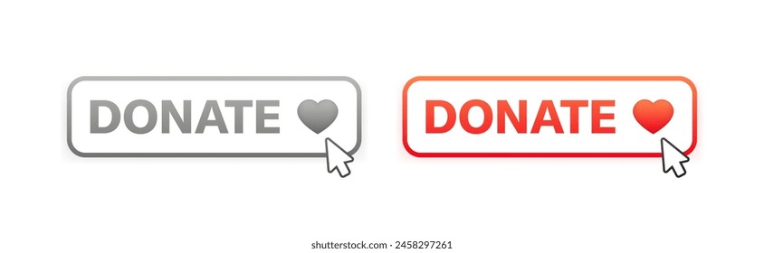 Donate buttons. Donate button with heart. Flat style. Vector icons