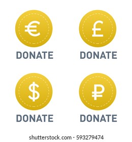 Donate buttons vector set illustration help icon donation gift charity isolated support design sign contribute contribution give money giving symbol