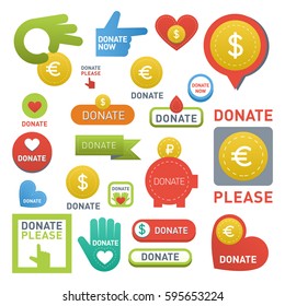 Donate buttons vector set illustration help icon donation gift charity isolated support design sign contribute contribution give money giving symbol