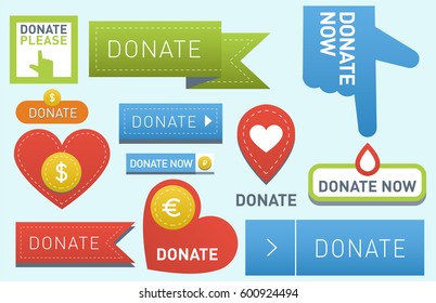 Donate buttons vector set illustration help icon donation gift charity isolated support design sign contribute contribution give money giving symbol