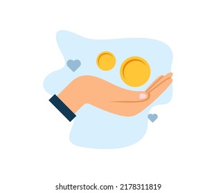 Donate to charity foundation icon design. Hand gets help donated money coin vector design. Donations and charity, volunteer donation logo design