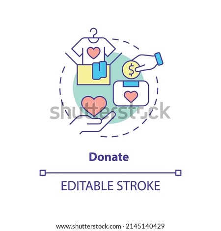 Donate concept icon. Financial help for migrants. Helping refugees abstract idea thin line illustration. Isolated outline drawing. Editable stroke. Arial, Myriad Pro-Bold fonts used