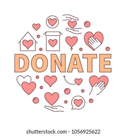 Donate creative round illustration. Vector charity and donation circular sign