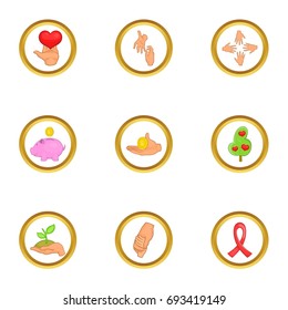 Donate day icons set. Cartoon set of 9 donate day vector icons for web isolated on white background