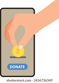 Donate, donation concept. Dollar bill and donate button on a mobile phone