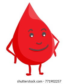 Donate drop blood logo. Donor concept blood icon. Funny blood donation character.