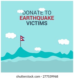 Donate to Earthquake Victims DoPray for Nepal - Save Nepal - Help Nepal Earthquake Crisis Concept showing Mt Everest Mountains Nepal Flag on mountain, meaning overcoming difficulties, goal achievement