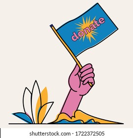 Donate flat trend style. Hand holding flag illustration. Donate Help Others Corona Virus Covid 19 Empathy Cooperation Assistance Togetherness Contribution Charity Assistance Community. flat vector.
