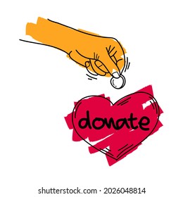 donar a mano. Concepto de caridad y donación. manos Dar y compartir amor a la gente. gesto de manos sobre el estilo de doodle , ilustración vectorial