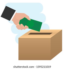 Donate. The hand with the money. Vector illustration