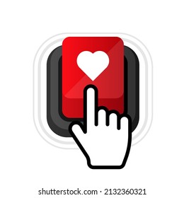 Donate heart red button in flat style. Vector flat illustration
