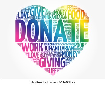 DONATE heart word cloud collage, concept background