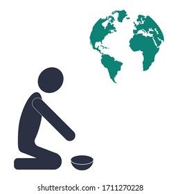 Donate and help logo. Hungry people holding empty bowl begging for food and help.