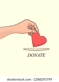 Dona. Una mano de ayuda. Icono para la caridad. Ilustración vectorial. Corazón.
