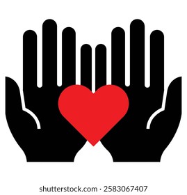 Donate Icon Black and White Vector Graphic. heart health care symbol line black icon on white background. Care line and glyph icon, family and love, hand holding heart sign, vector graphics, a linear.