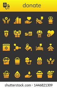 Donate Icon Set. 26 Filled Donate Icons.  Simple Modern Icons About  - Donation, Blood Bag, Homeless, Blood Donation, Bucket, Blood Transfusion, Care, Humanitarian, Charity,