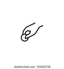 Donate line icon. Hand holding a coin, donation, cash payment icon