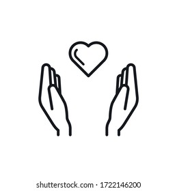 Donate love Icon - Prasing Hands holding a heart - vector