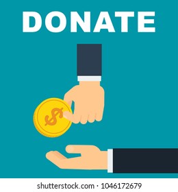 Donate money concept. Flat vector cartoon illustration. Objects isolated on white background.