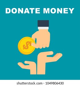 Donate money concept. Flat vector cartoon illustration. Objects isolated on white background.