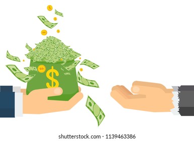 Donate money. Flat vector cartoon illustration. 